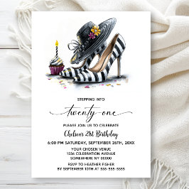 Convite Modern Striped High Heel Shoes 21st Birthday