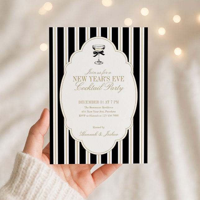 Convite Modern Striped New Year's Eve Party Invitation (Criador carregado)