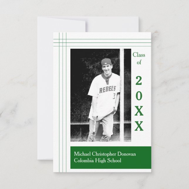 Convite Modern Stripes Green - 3x5 Graduation Announcement (Frente)