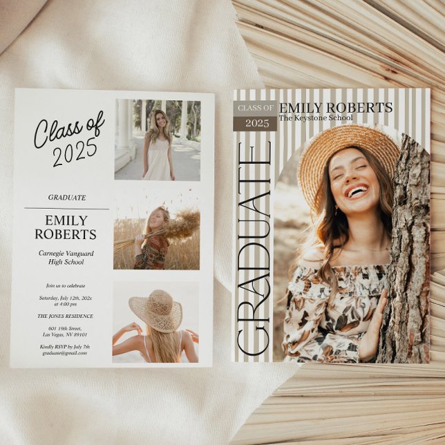 Convite Modern Stripes Photo Graduation Announcement  (Criador carregado)