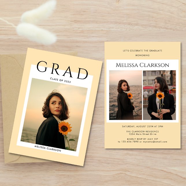 Convite Modern Stylish Beige Polaroid Photo Graduation (Criador carregado)