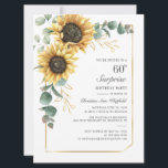 Convite Modern Sunflower Greenery Floral 60º Aniversário<br><div class="desc">Eucalyptus Sunflower Script 60th Aniversário Convite para 60º Aniversário que você pode personalizar facilmente com os detalhes de seu partido clicando no botão "Personalizar". Apresentando um brilho amarelo floral e verde suculente com uma estrutura geométrica de folha de ouro e tipografia moderna</div>