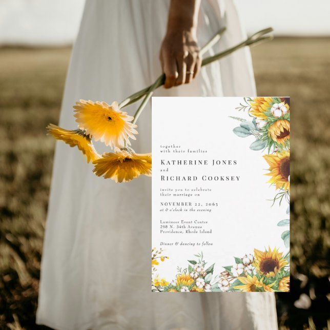 Convite Modern Sunflowers No Parents Wedding (Criador carregado)