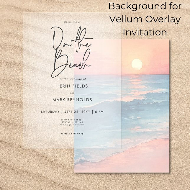 Convite Modern Sunset Beach Background Vellum Weding (Criador carregado)
