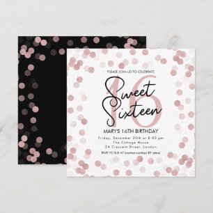 Convite MODERN Sweet 16 Birthday Rosa Chic Glitter