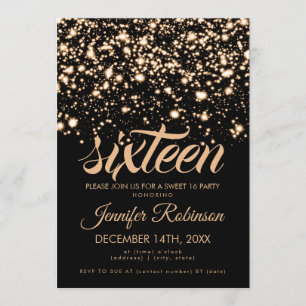 Convite Modern Sweet 16 Dourado Meia-Noite