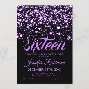 Convite Modern Sweet 16 Purple Midnight Glam