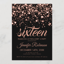 Convite Modern Sweet 16 Rosa Dourado Midnight Glam