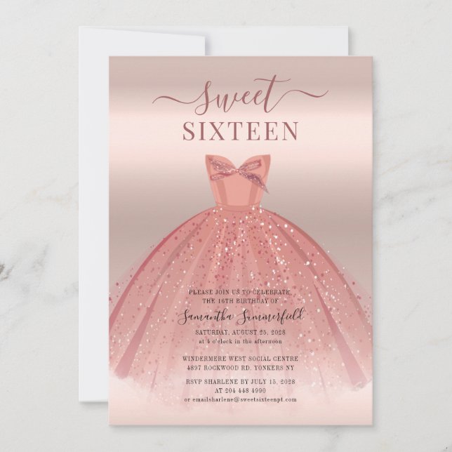 Convite Modern Sweet 16 Script Birthday (Frente)