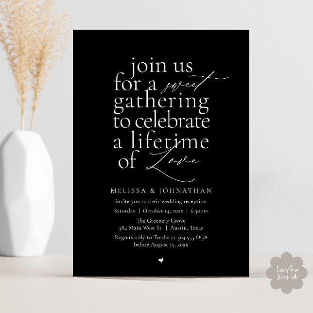 Convite Modern Sweet Love Minimalist Wedding Reception (Modern Sweet Love Minimalist Wedding Reception Dinner Invitation Card in Black and White)