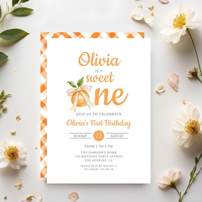 Convite Modern Sweet One Orange Citrus 1st Birthday (Modern Sweet One Orange Citrus 1st Birthday Invitation)