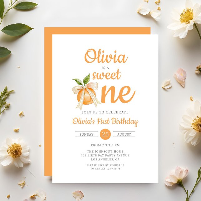 Convite Modern Sweet One Orange Citrus Girl primeiro anive (Modern Sweet One Orange Citrus Girl 1st Birthday Invitation)