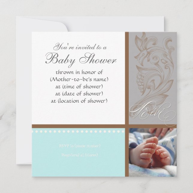 Convite Modern Swirl n Bolinhas - Chá Baby Boy Convide (Frente)