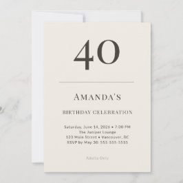 Convite Modern Taupe & Cream 40th Birthday Celebration
