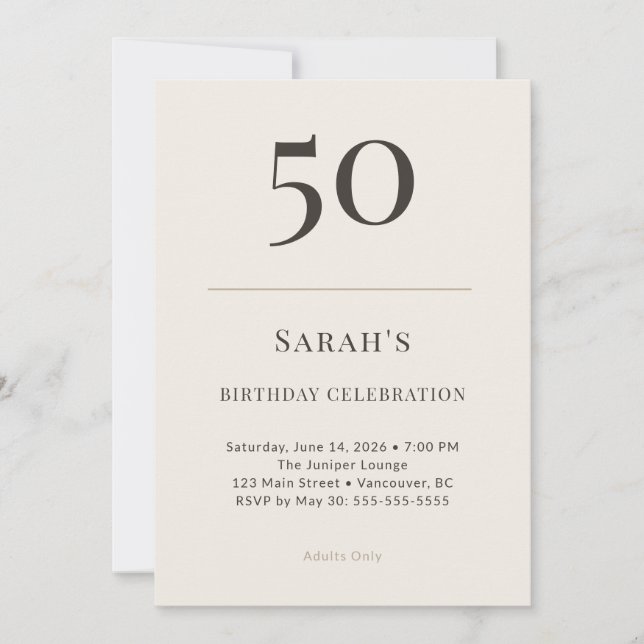 Convite Modern Taupe & Cream 50th Birthday Celebration (Frente)