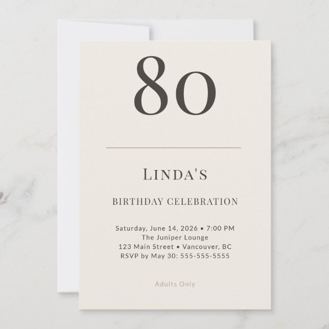 Convite Modern Taupe & Cream 80th Birthday Celebration (Frente)