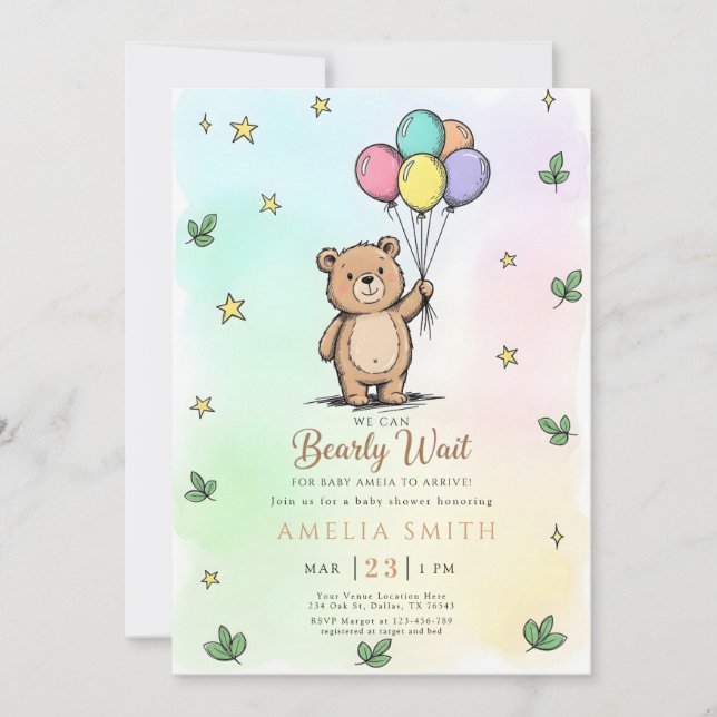 Convite Modern Teddy bear Friendly baby shower (Frente)