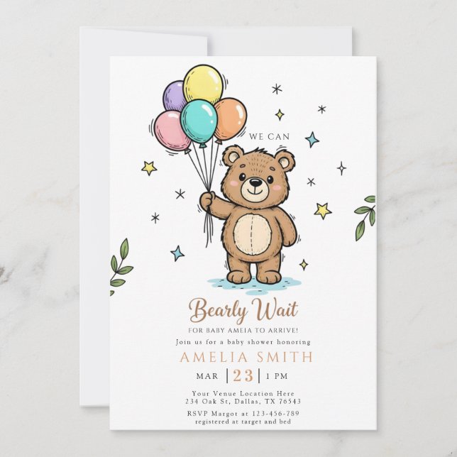 Convite Modern Teddy bear Friendly baby shower (Frente)