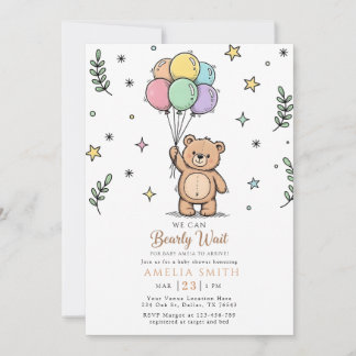 Convite Modern Teddy bear Friendly baby shower
