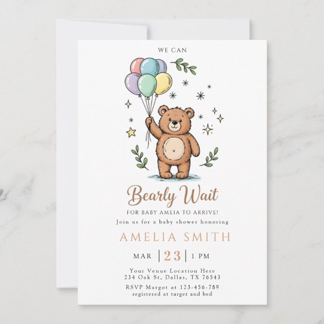 Convite Modern Teddy bear Friendly baby shower (Frente)