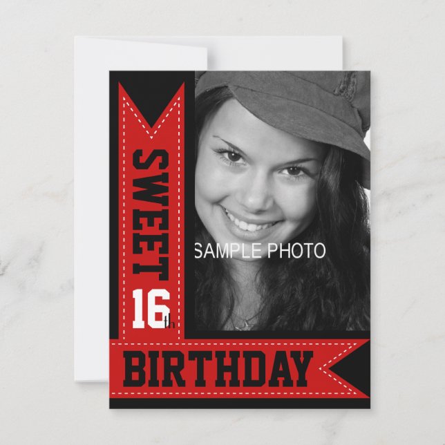 Convite Modern Teen Sweet 16th Birthday Red Ribbons (Frente)