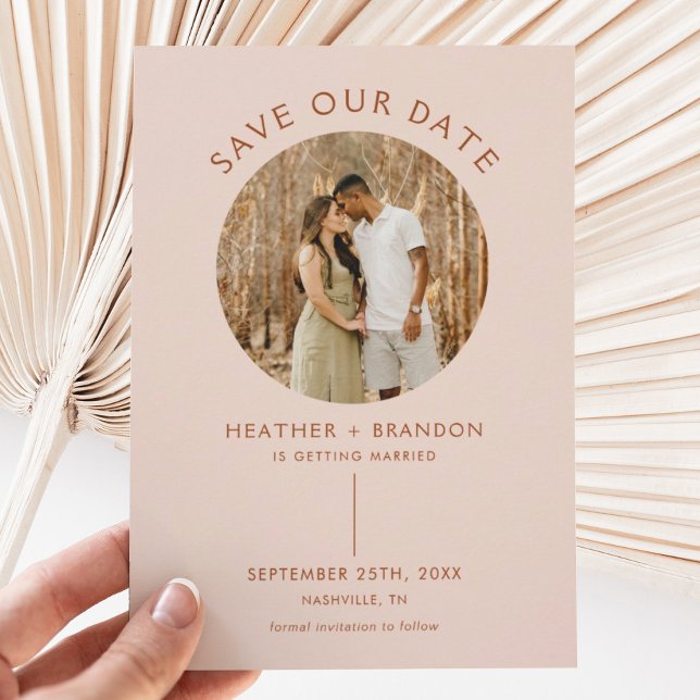 Convite Modern Terracotta Blush Photo Save The Dates (Criador carregado)