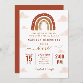 Convite Modern Terracotta Boho Rainbow Clouds Aniversário