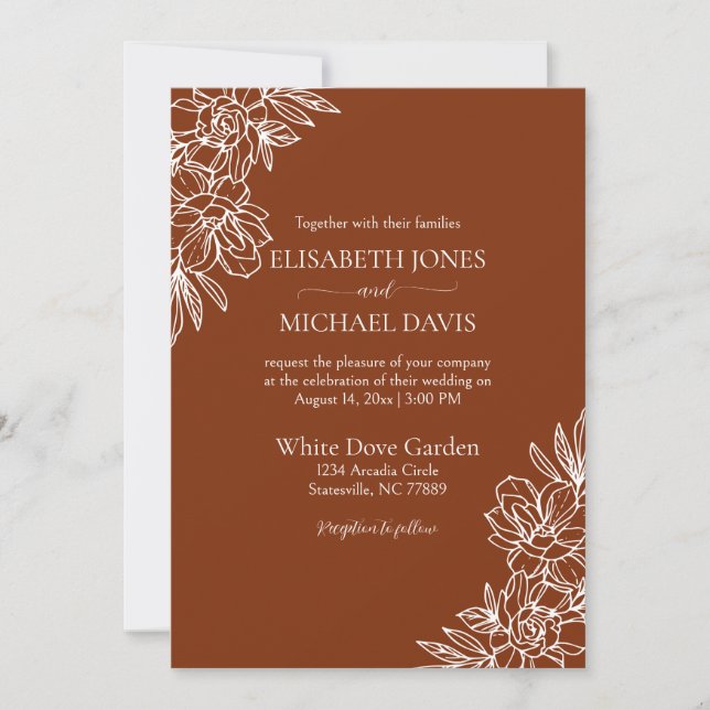 Convite Modern Terracotta Floral Wedding (Frente)