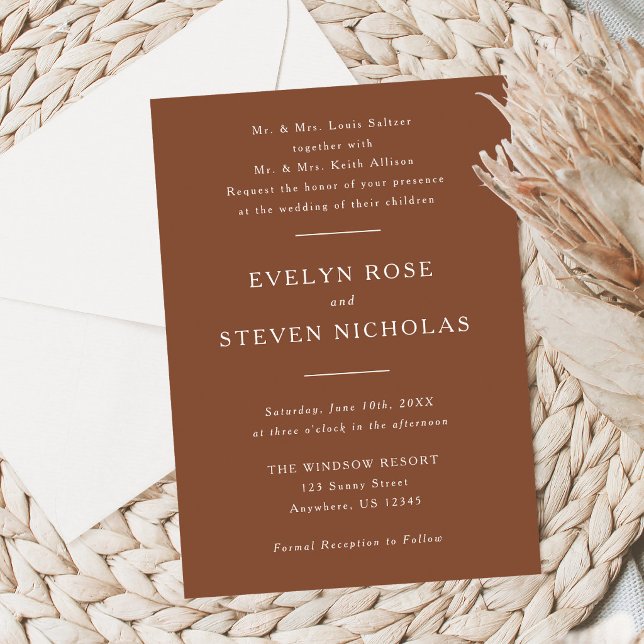 Convite Modern Terracotta Wedding Invitation  (Criador carregado)