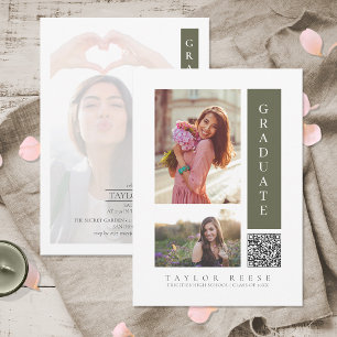 Convite Modern Three Photo Graduation QR Code ID1099