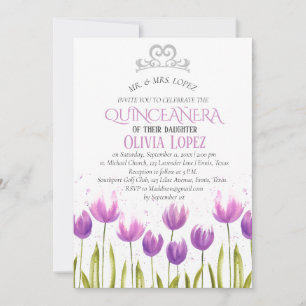Convite Modern Tiara Quinceañera Lavanda Roxo Aniversário