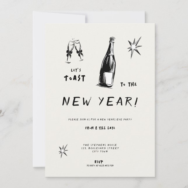 Convite Modern Toast to the New Year 2026 Bold Typo (Frente)