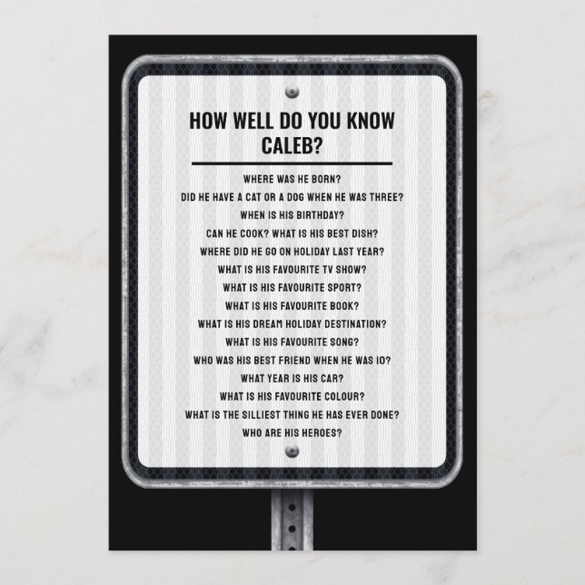 Convite Modern traffic sign quiz party game (Frente)