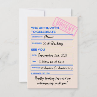 Convite Modern, Trendy, 30th Birthday Invitation