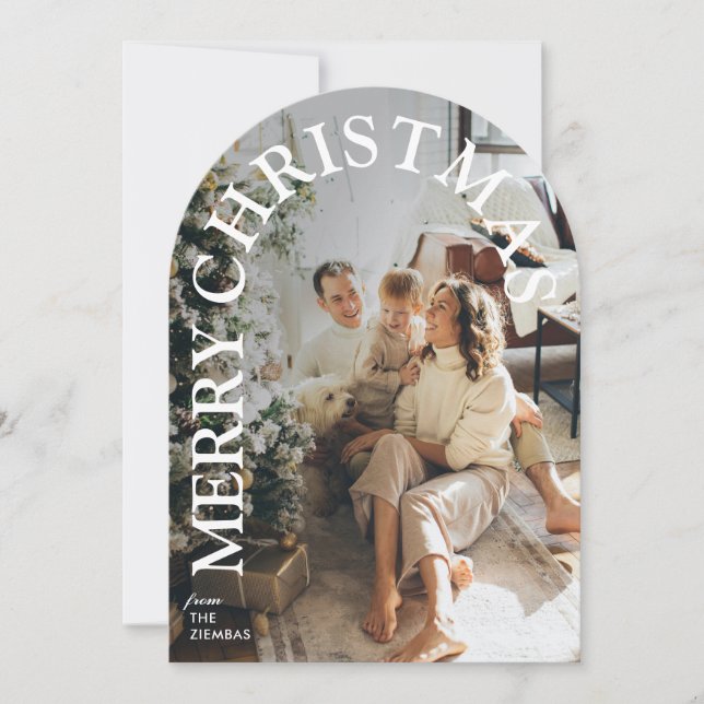 Convite Modern Trendy Arched Merry Christmas Family Photo (Frente)