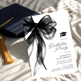 Convite Modern Trendy Black Bow Graduation Party 