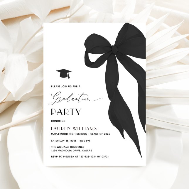 Convite Modern Trendy Black Bow Graduation Party (Criador carregado)
