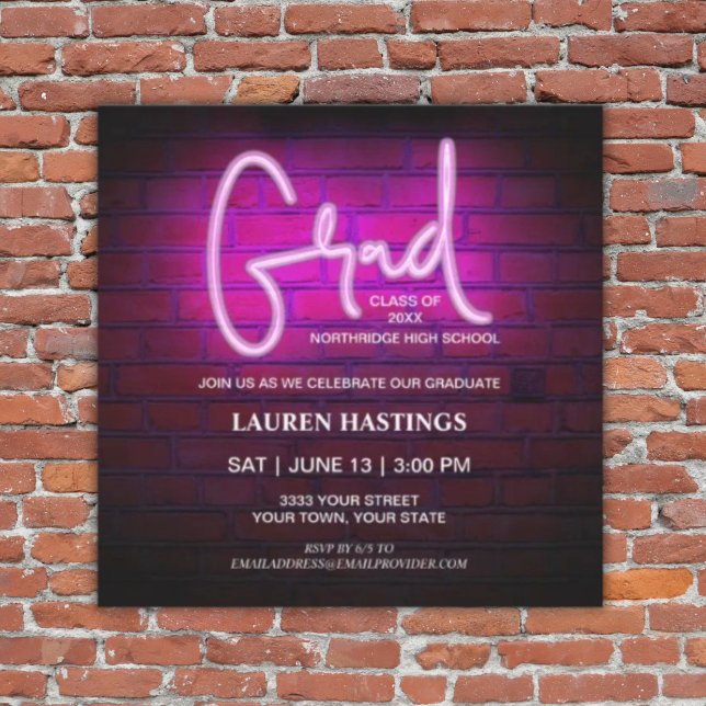 Convite Modern Trendy Hot Pink Photo Graduation Party (Criador carregado)