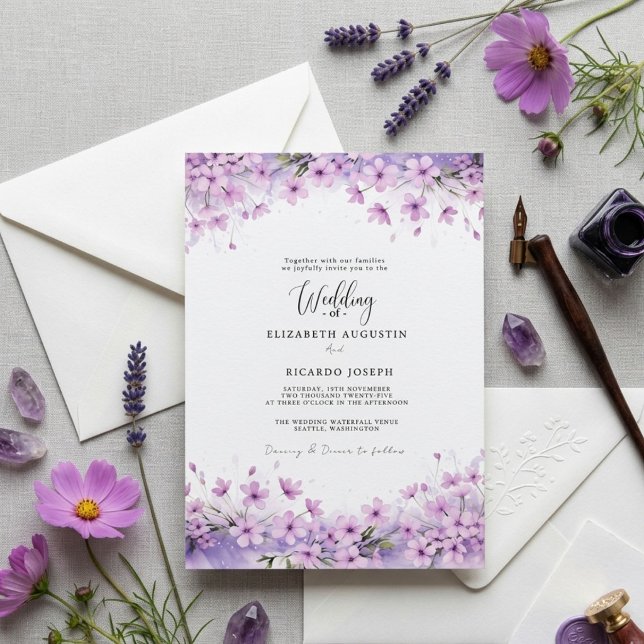 Convite Modern Trendy Purple Lavender  Wedding (Criador carregado)