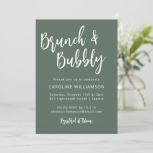 Convite Modern Trendy Script Brunch Bubble Chá Sage