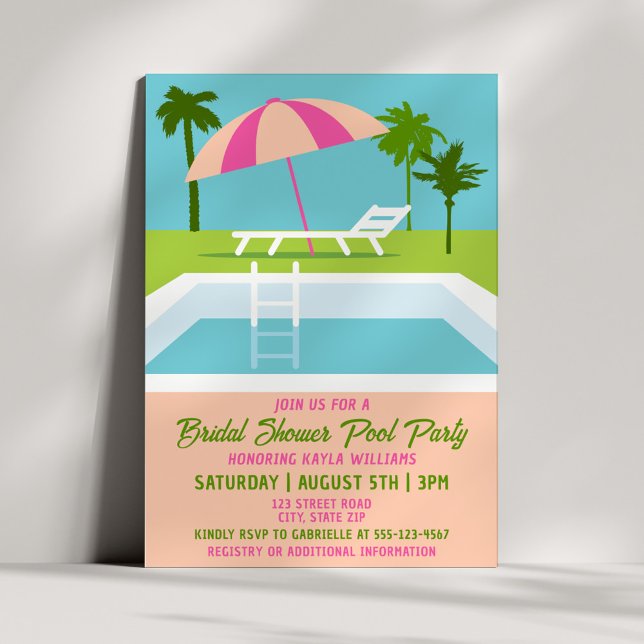 Convite Modern Tropical Bridal Shower Pool Party Summer (Criador carregado)