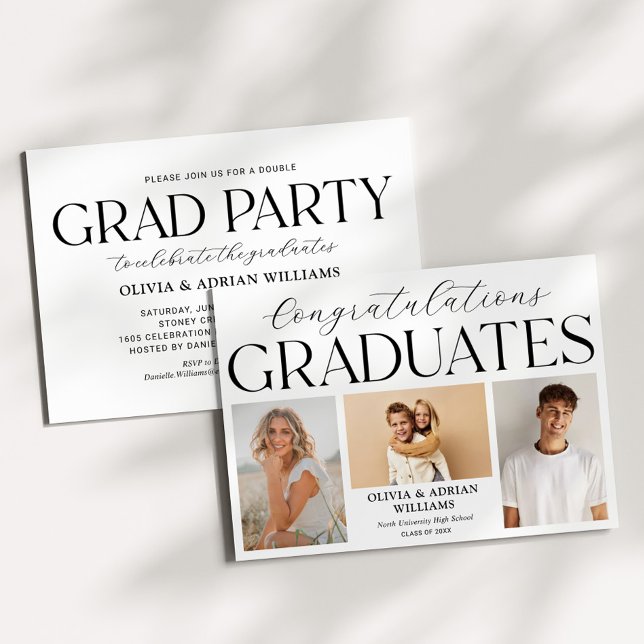 Convite Modern Twin Graduates Photo Grad Party (Criador carregado)