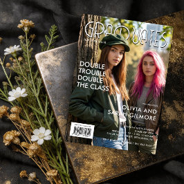 Convite Modern Twins Graduation Magazine Cover TMF26