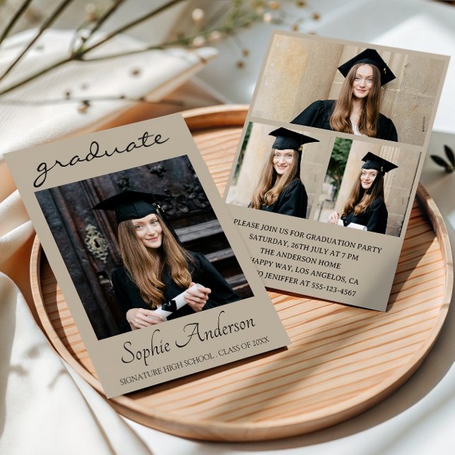 Convite Modern Typography 3 Photo Collage Graduation Party (Criador carregado)