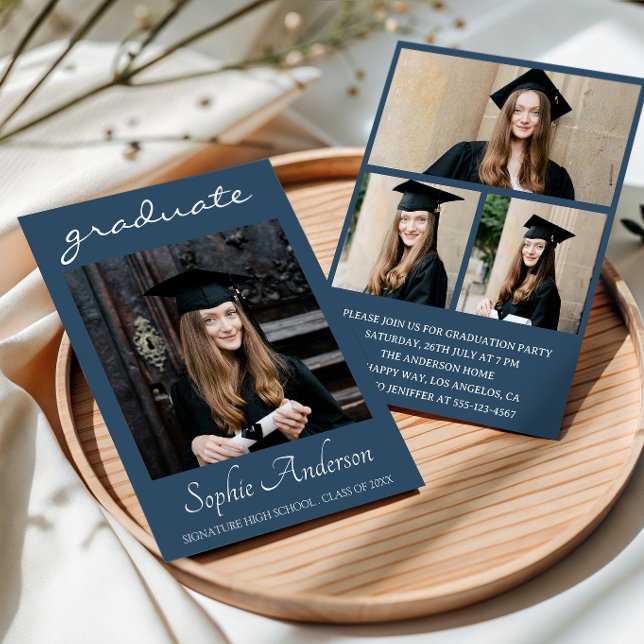 Convite Modern Typography 3 Photo Collage Graduation Party (Criador carregado)