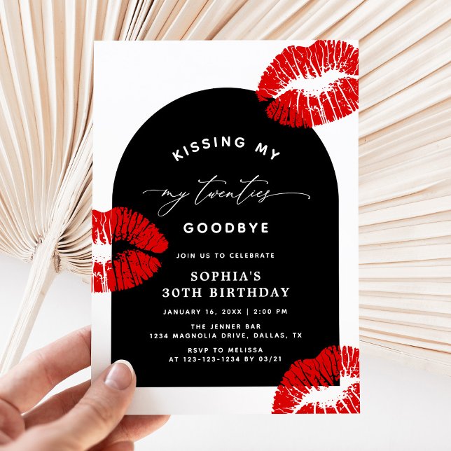 Convite Modern Typography Kissing My Twenties Goodbye (Criador carregado)