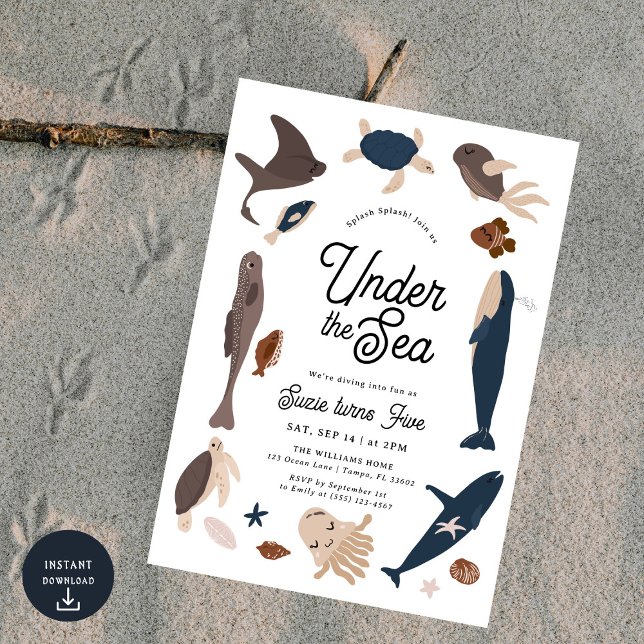 Convite Modern Under the Sea 5th Birthday (Criador carregado)