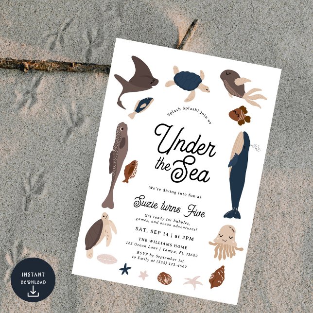 Convite Modern Under the Sea 5th Birthday (Criador carregado)