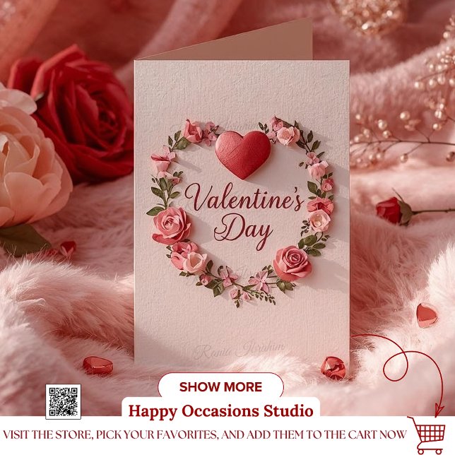 Convite Modern Valentine’s Day Card – Red Heart & Flower (Criador carregado)