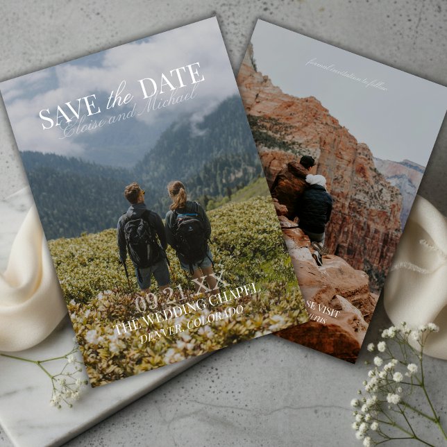 Convite Modern Vertical Double-sided Photo Save The Date (Invite guests to save the date with this Modern Vertical Double-sided Photo Save The Date Card!)